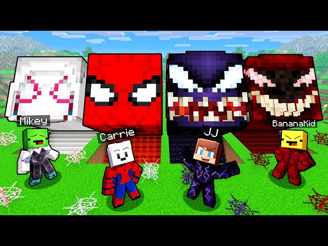 SECRET STAIRCASE BASE Superhero: JJ vs Mikey vs Carrie Spider-Man vs BananaKid in Minecraft - Maizen