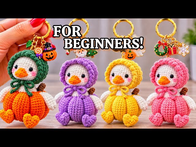OMG! 😱This Crochet Pumpkin Duck Keychain Is Too CUTE! 🎃🦆 PERFECT FOR BEGINNERS