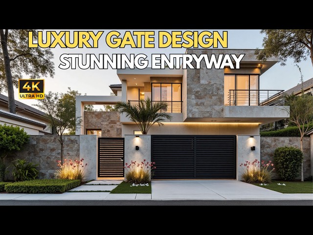 Modern Entryway Gate Design Ideas | Stone Walls & Ambient Lighting