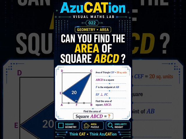 Can You Find the Area of This Square? 🔥 | CAT #Geometry Puzzle | Visual Maths Lab 022 #shorts