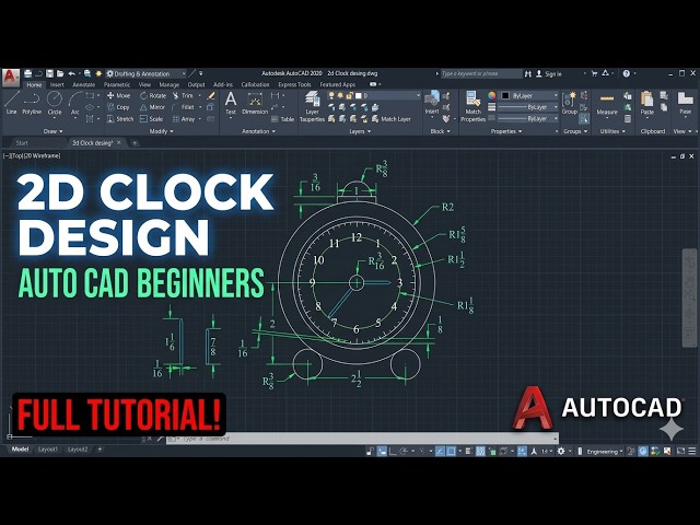 2D Clock Desing Drawing For Autocad Beginners#autocad 2d tutorial for beginners#autocad modeling