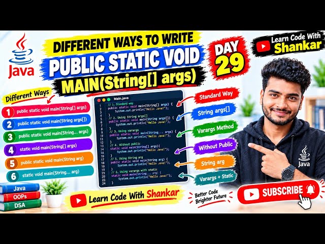 public static void main(String[] args) 🔥 | Different Ways to Write main() Method | Java One Shot