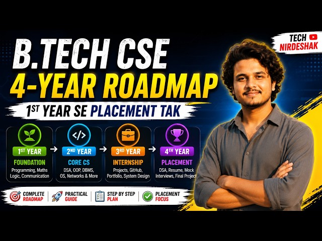 B.Tech CSE Roadmap🔥1st Year to Placement | Complete CSE Roadmap | Skills + Projects + Placement