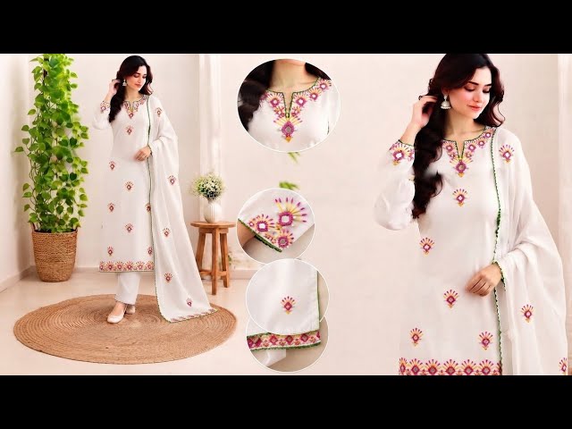 Viral Easy Hand Embroidery Kurti Flower Design | Beautiful Flower Design