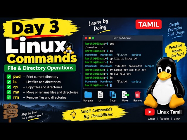 Linux File & Directory Management in Tamil | touch, mkdir, cp, mv, rm | Linux Tamil Day 3