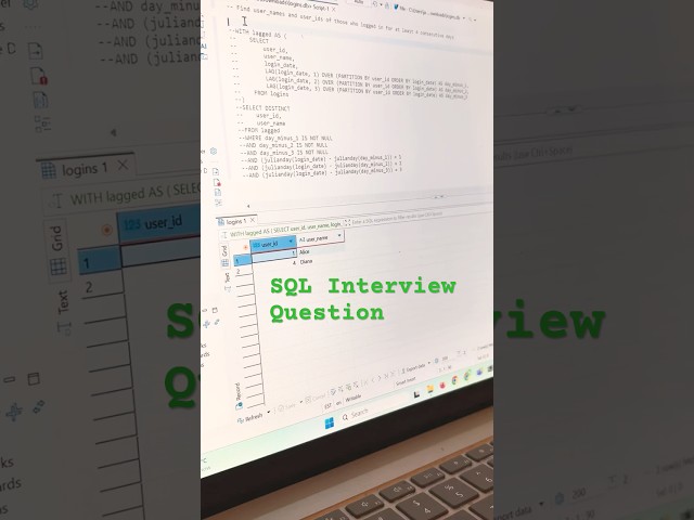 1.SQL interview question: LAG--find users that show up 4 consecutive days