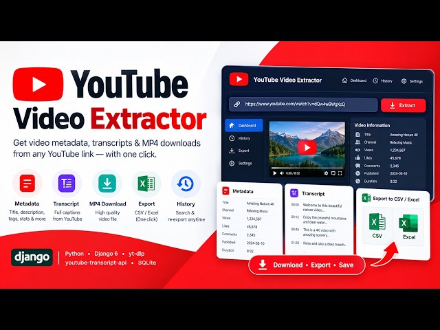 YouTube Video Extractor — Metadata, Transcript & MP4 Downloader (Django)