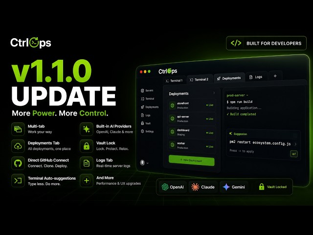 CtrlOps 1.1.0 Is Here: Multi-Server Tabs, GitHub Deploys, Vault Lock