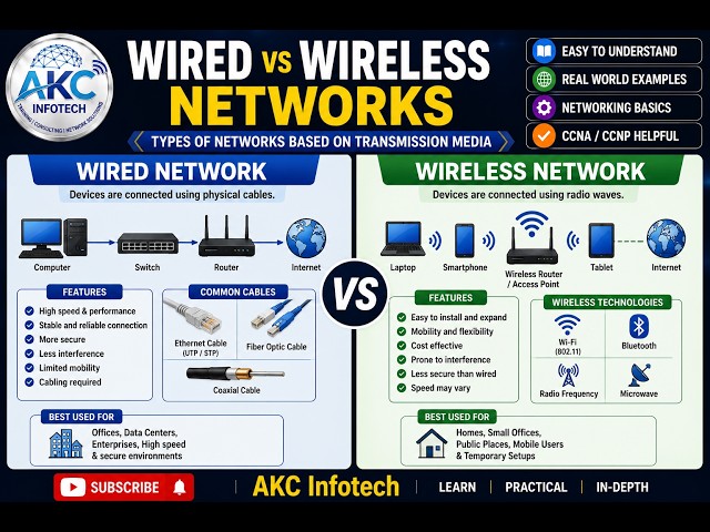 Wired vs Wireless Networks | Wired & Wireless Network Explained | Networking Basics