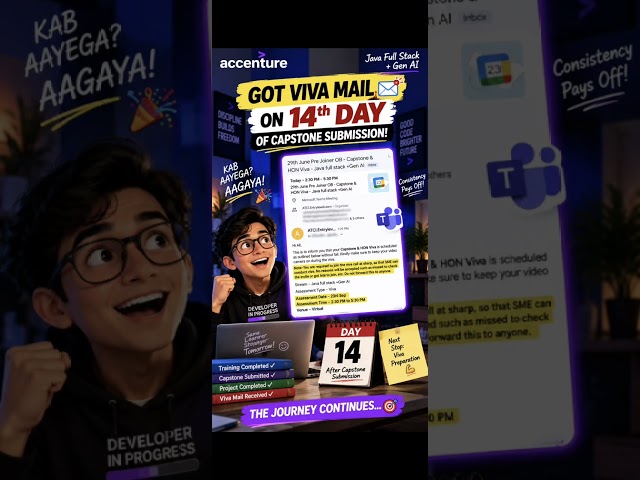 Got Viva Mail! 🎉 | Day 14 After Capstone Submission | Java Full Stack + Gen AI #accenture #shorts