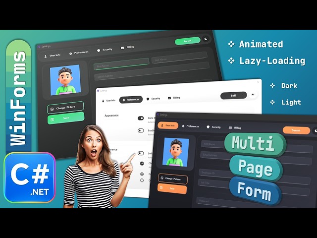 WinForms Animated Multi Page Forms (SPA) #nocode using KimTools Pages (C# VB  .NET) in Visual Studio