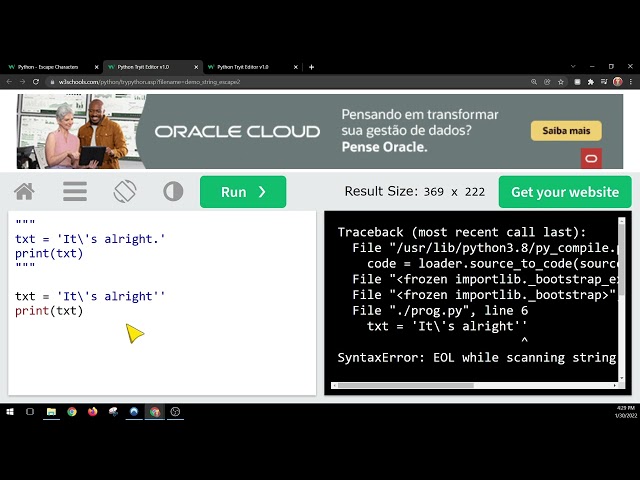 W3shools Python   Escape Characters
