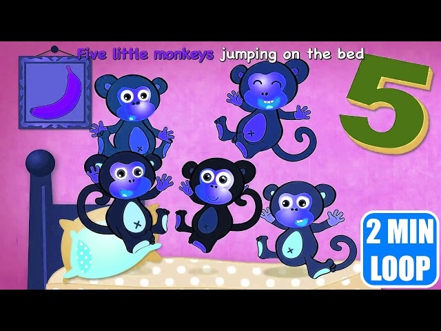 🐒 Five Little Monkeys Jumping on the Bed | Monkey Dance & Bounce | 3D Kids Songs & Nursery Rhymes
