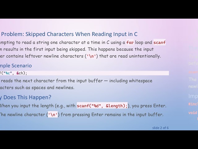 Reading a String Character-by-Character in C Without Skipping Input