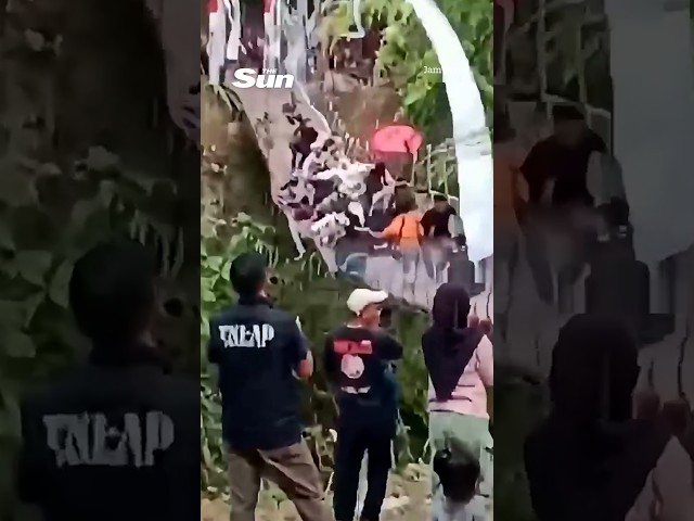 Shocking moment suspension bridge collapses during opening ceremony