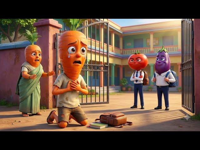 Expelled from School, Poor Carrot 😭 Then He Built His Own School! | Hindi Story | #vegetablestory