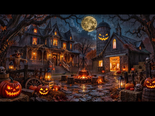 Lost in a Haunted Farmhouse on Halloween Night🎃 Spooky Fall Jazz & Fireside, Atmospheric Rain Sounds