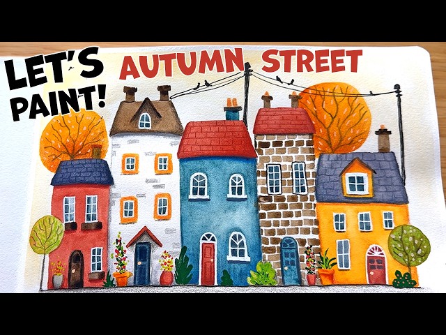 Whimsical Autumn Street 🍂 Beginner Watercolor & Mixed Media Tutorial