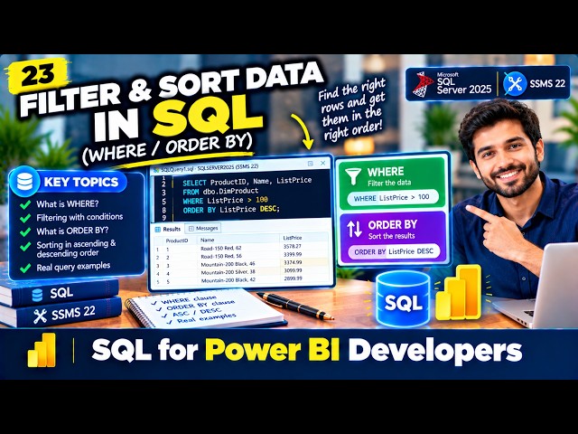 How to Filter & Sort Data in SQL (WHERE / ORDER BY)✔️ Video 23/30 #sqlserver #powerbi #SqlForPowerBI