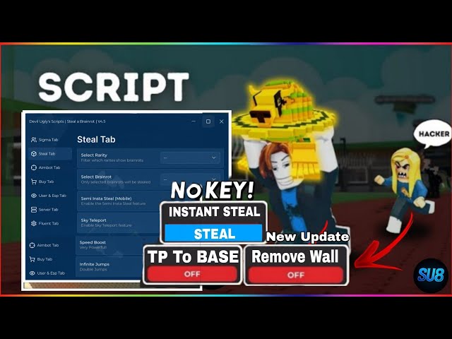 Steal a Brainrot Script GUI Hack | Instant Steal, Infinite Cash, Auto Lock Base + More!