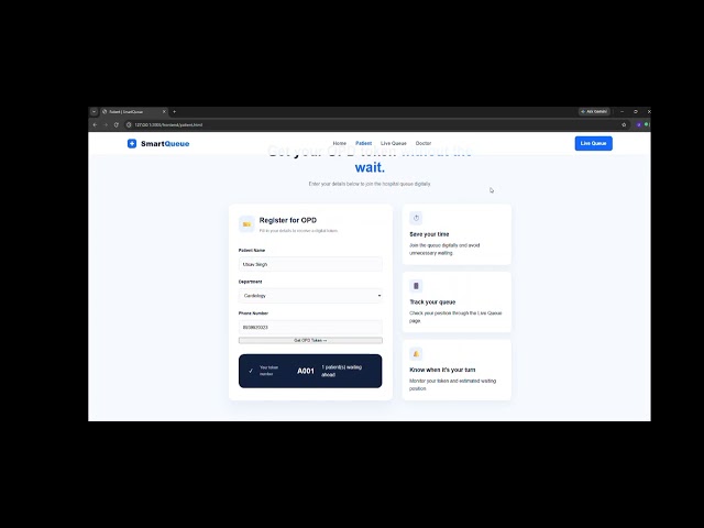 SmartQueue | Smart OPD Queue Management System – Prototype Demo