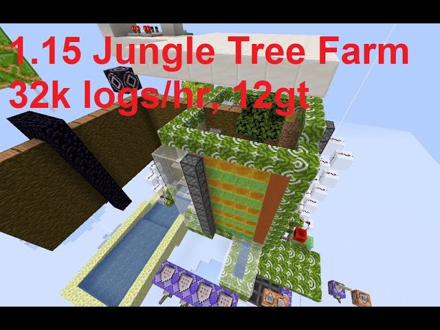 Minecraft 1.15 Fast Jungle Tree Farm (32k logs/hr, 12gt) using honey/slime block leaf crushers