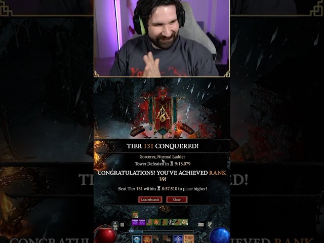 Tower 131 complete! Top 40 Sorc Leaderboards #diablo #diablo4 #diabloiv #arpg #diablopartner