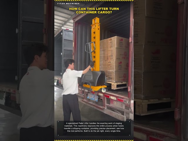 Pallet Lifter Hoists Cardboard Boxes From Shipping Container #machinery #work #process