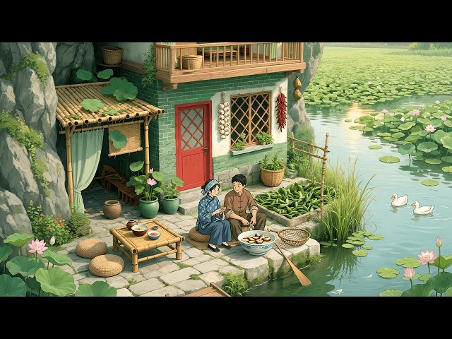 Serenity at the Foot of a Hidden Cave | Cozy Lotus Pond Retreat in Ghibli Style 🌙🌸