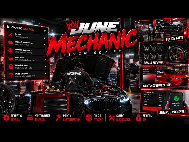 🚗 JUNE MECHANIC | THE ULTIMATE FiveM Mechanic Script 🔥 | Custom Repairs, Upgrades, Diagnostic & More