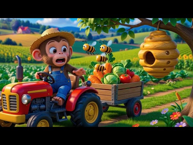 Monkey Farmer Harvests Fruits & Vegetables 🐵 | Monkey Cartoon | Farm Adventure | 3D Cartoon for Kids