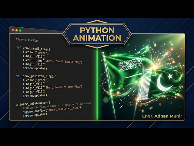 Saudi National Day Animation using Python 🇸🇦 | Pakistan-Saudi Friendship Coding Project