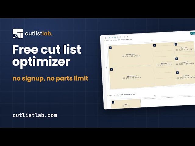 Free cut list optimizer for plywood, no signup, no parts limit (cutlistlab demo)