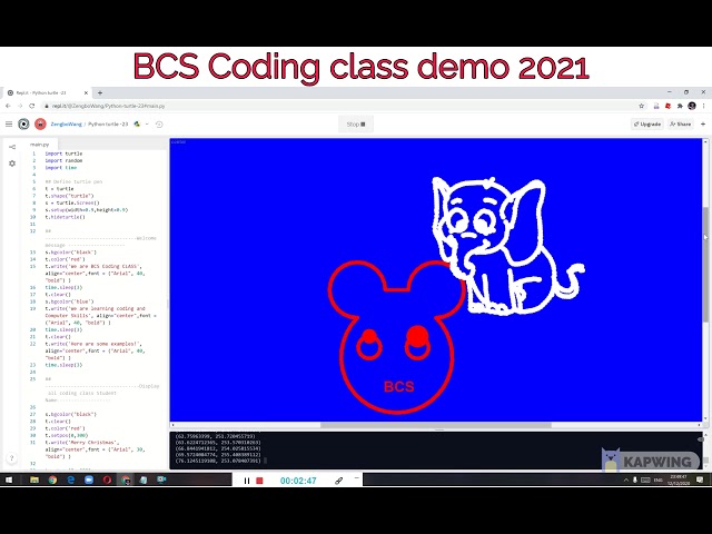 Bangor Chinese School Coding Class Python Turtle Coding demo 2021
