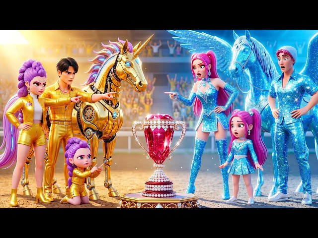 😱 Golden Family VS Diamond Family 🥇 RUMI Gets Magic Unicorn Racing Championship | KPOP Demon Hunters