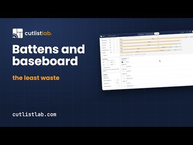 Cut battens, baseboard and profiles with the least waste (cutlistlab)