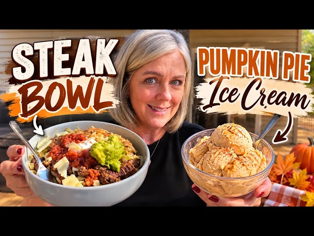 Steak Bowl and Pumpkin Pie Ice Cream Ninja Creami Daily Vlog
