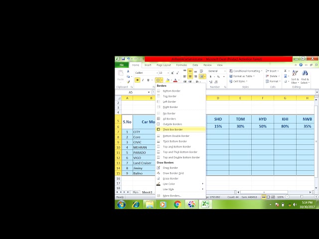 How to Create Rent A Car Percent in Urdi Hinsi using Microsoft Excel