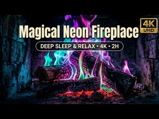 4K Magical Neon Fireplace & Mystic Flames Ambience 🔮🔥 Colorful Fire for Sleep & Deep Relaxation 2H