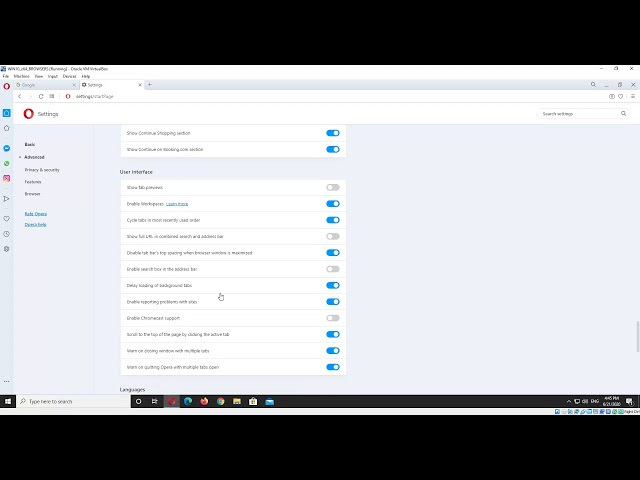 Reset Opera browser to default settings