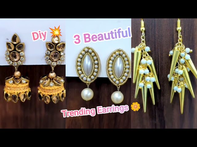 3 trending 😍earrings making ideas#diy#3 beautiful handmade earrings#easy earrings making at home