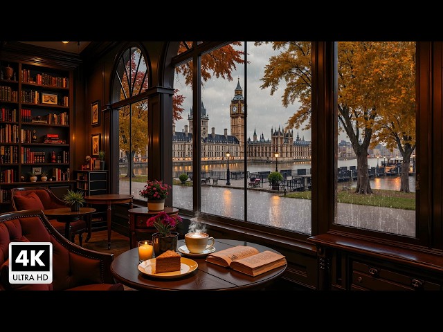 Peaceful Autumn Coffee Shop in the Rain 🍂 Relaxing Jazz Music and Rain Sounds for Work, Relax