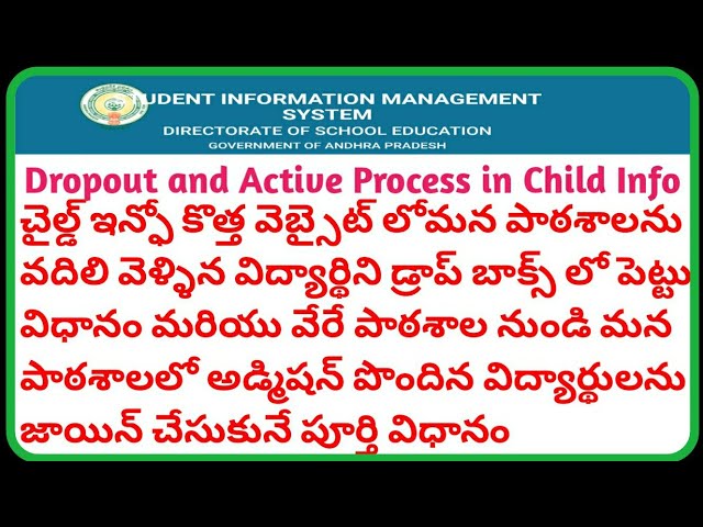 Student Active and Inactive Service (Drop Box & Drop out to active) Child info web site