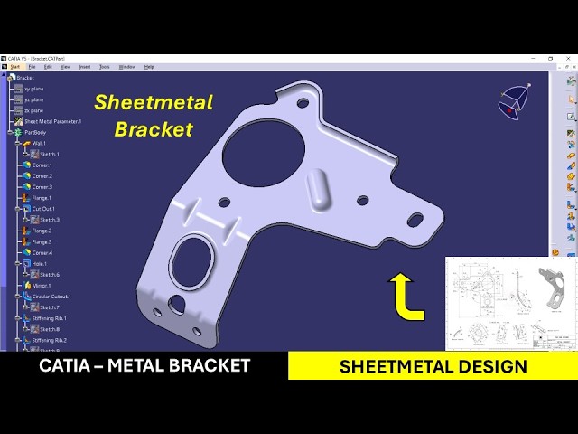 CATIA | Sheetmetal design tutorial for beginners with drawing | Metal Bracket