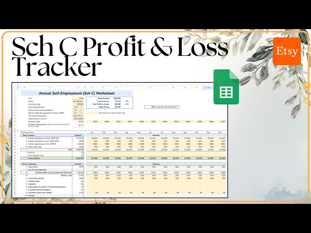Business Sch C Profit & Loss Worksheet in Google Sheets on Etsy