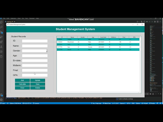 Student Management System using Python GUI (Tkinter)