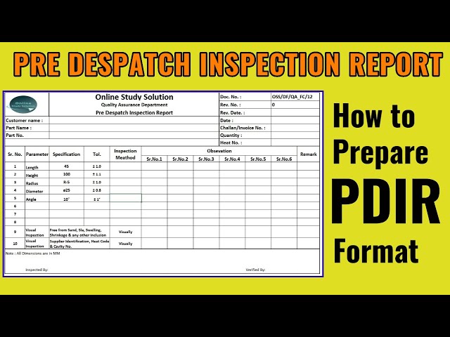 PDIR || PRE Despatch Inspection Report || How to prepare PDIR format and fill data