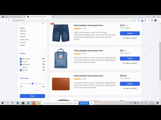 Angular 11 Ecommerce Template Free – Product Listing Page List View