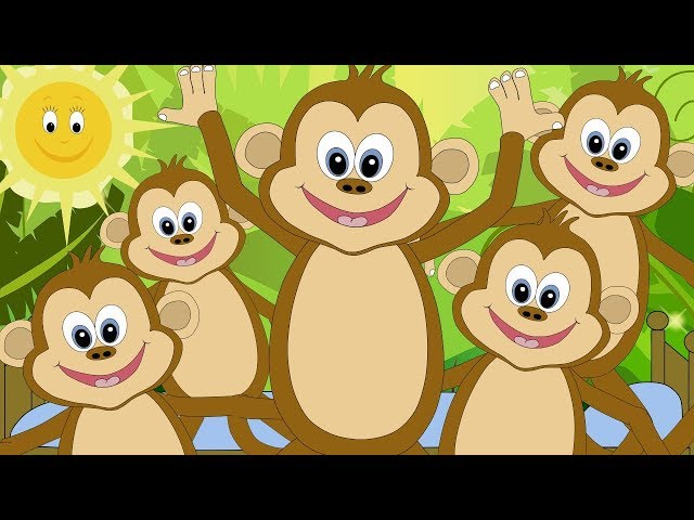 5 Little Monkeys Jumping on the Bed, Children's nursery rhyme songs, by Sing&LearnUK.com