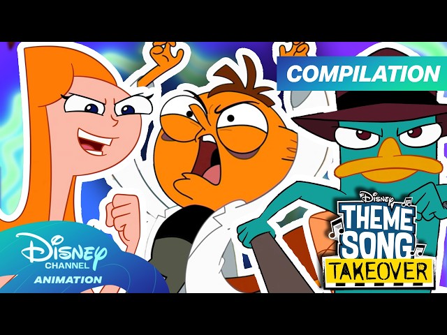 Phineas & Ferb Theme Song Takeover Compilation! 🎤😆 | Doof, Kiff & More! | @disneychannelanimation